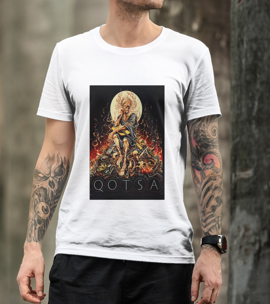 QOTSA April 8 2024 Calgary Communities Centre Flaming Skeleton Throne T-Shirt