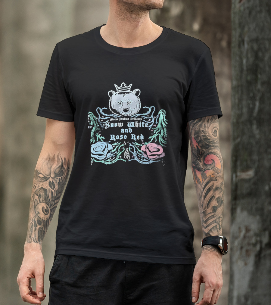 Storm Studios Presents Snow White And Rose Red Bear Crown Roses T-Shirt