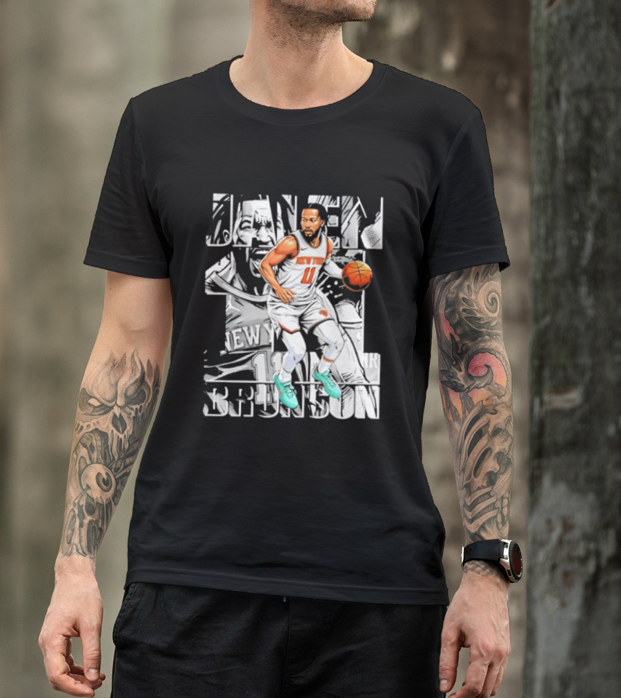 Jalen Brunson New York Number 11 Basketball Player Dribbling Action T-Shirt