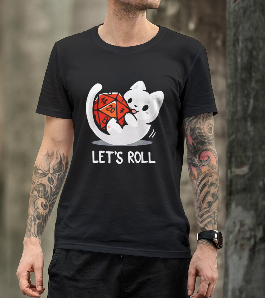 Let's Roll Cat Holding 20 Sided Die Dungeons And Dragons T-Shirt
