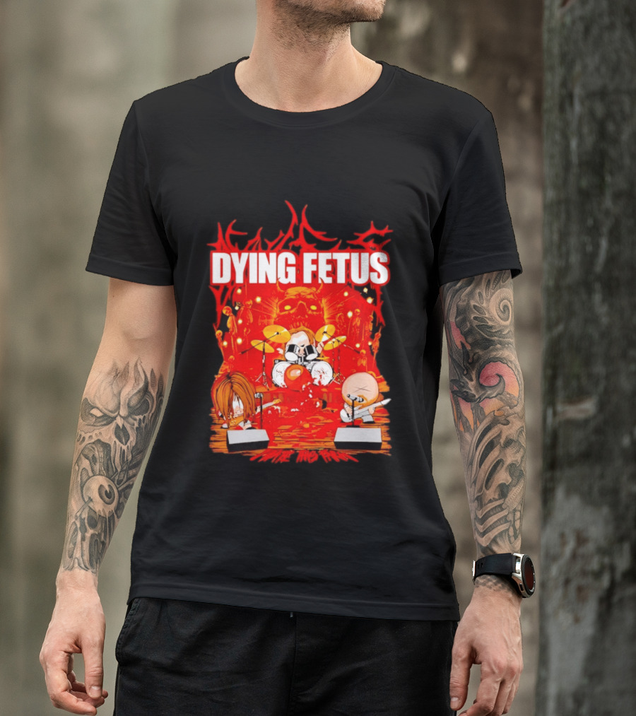 Dying Fetus Cartoon Band Rocking Out In Red Scene T-Shirt