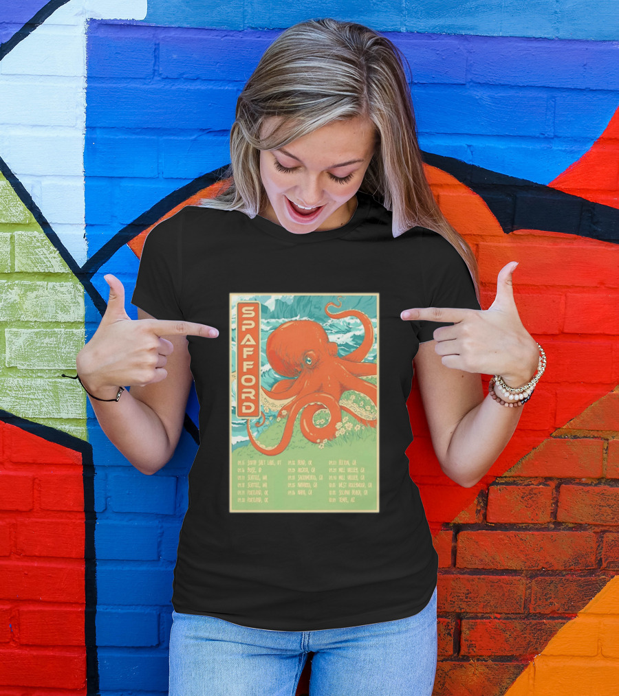 Spafford Fall Tour 2026 Octopus Illustration With Cities And Dates T-Shirt