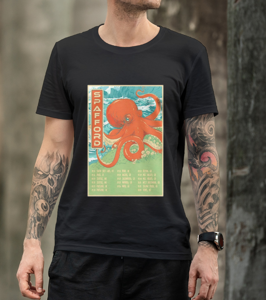 Spafford Fall Tour 2026 Octopus Illustration With Cities And Dates T-Shirt