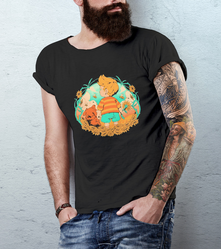 Sunflower Boy Lucas And Boney Mother 3 Adventure Sunflowers And Bees Scene T-Shirt