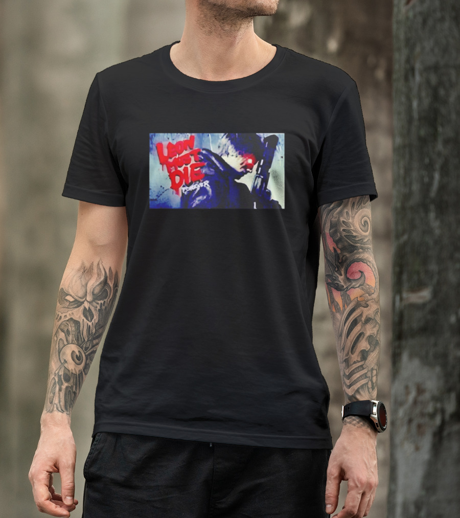 Leon Must Die Forever Red Text Gaming Warrior With Dark Gunfighter T-Shirt