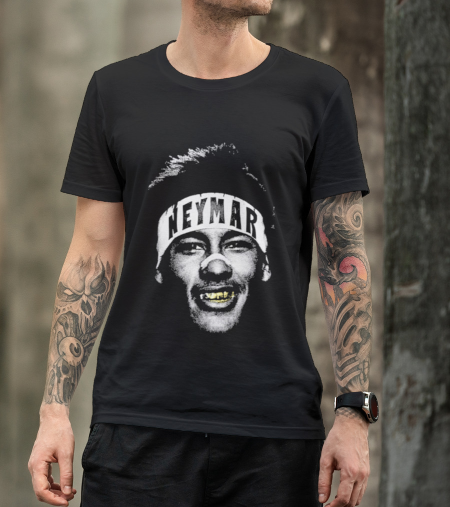 Neymar Headband Gold Grill Black And White T-Shirt