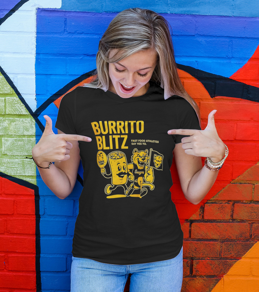 Burrito Blitz Fast Food Athletes Say Yes To Playful Mascot Race T-Shirt