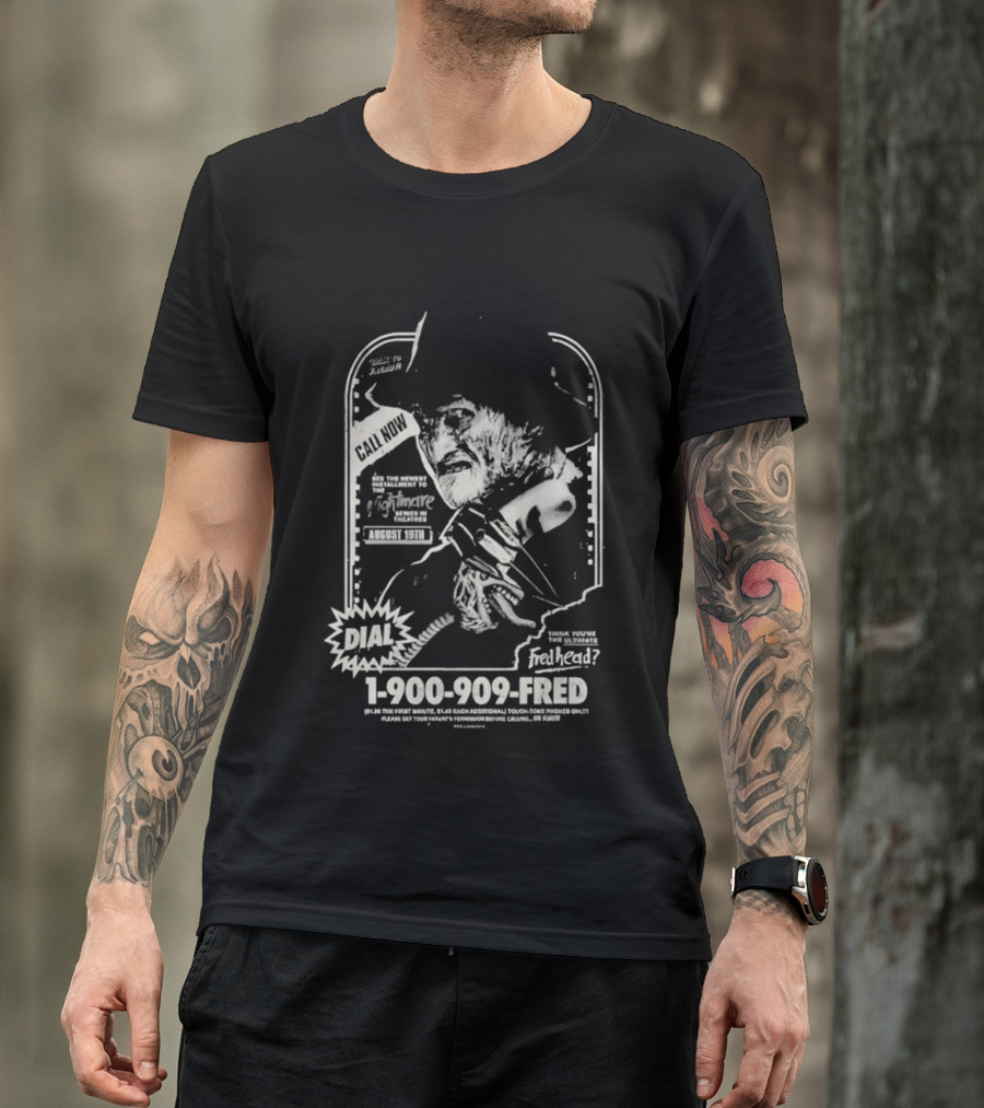 Freddy Krueger Hotline Gutter Garbs Dial 1 900 909 FRED T-Shirt