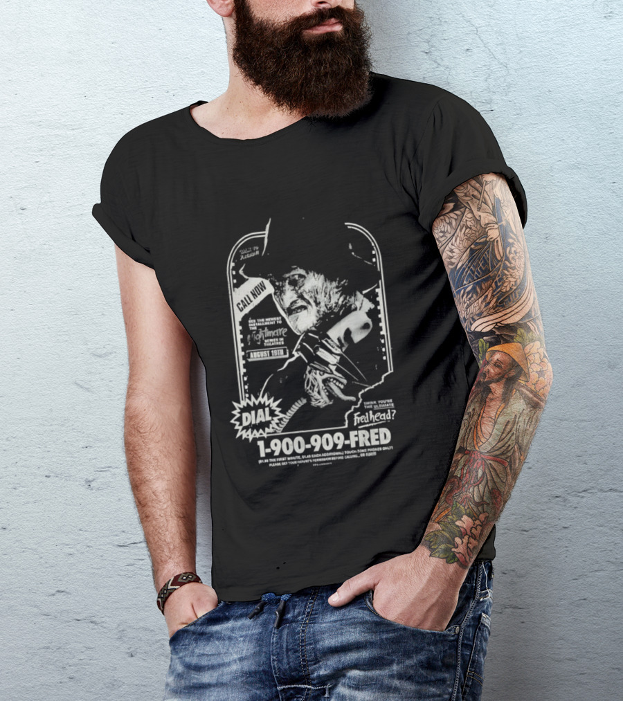 Freddy Krueger Hotline Gutter Garbs Dial 1 900 909 FRED T-Shirt