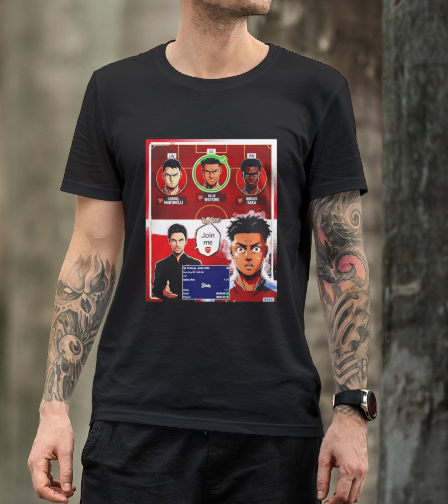 Gabriel Martinelli Ollie Watkins Bukayo Saka Join Me Arsenal Team Anime T-Shirt