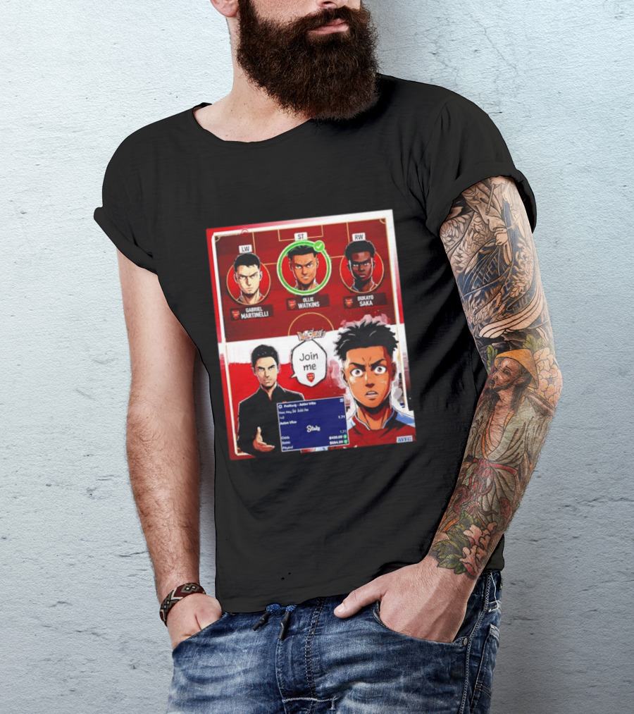 Gabriel Martinelli Ollie Watkins Bukayo Saka Join Me Arsenal Team Anime T-Shirt