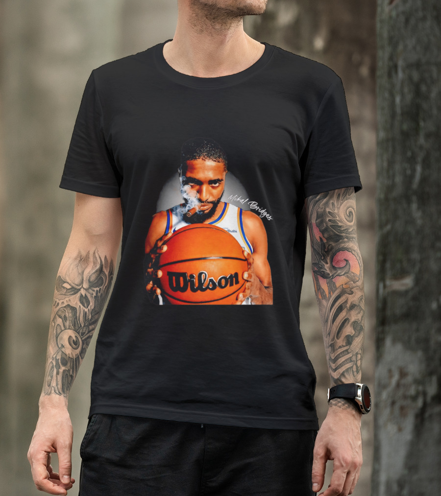 Mikal Bridges Smoking Cigar New York Knicks Wilson Basketball T-Shirt