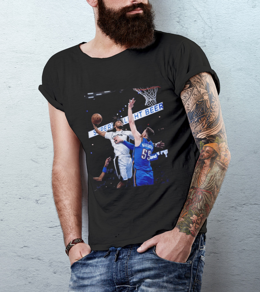 Spurs Dunk Over Hartenstein NBA Basketball Action T-Shirt