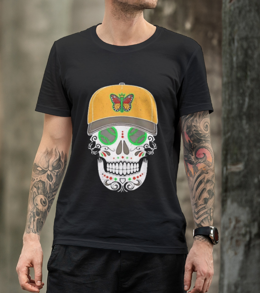 Eugene Emeralds Sugar Skull Baseball Butterfly Cap T-Shirt
