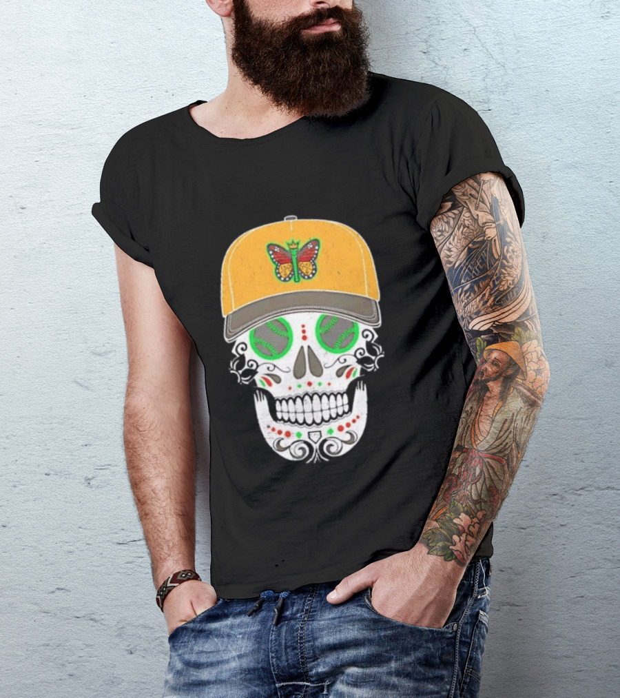 Eugene Emeralds Sugar Skull Baseball Butterfly Cap T-Shirt