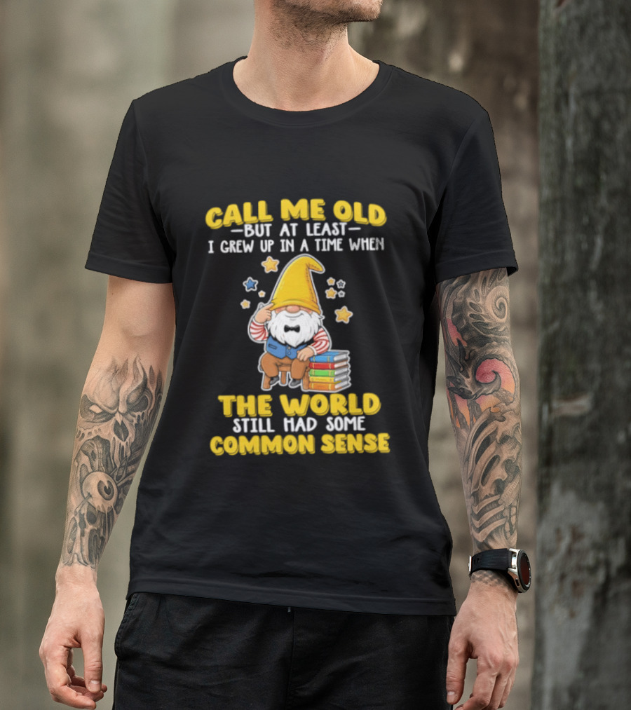 Call Me Old Gnome With Books And Stars Nostalgia For Common Sense T-Shirt