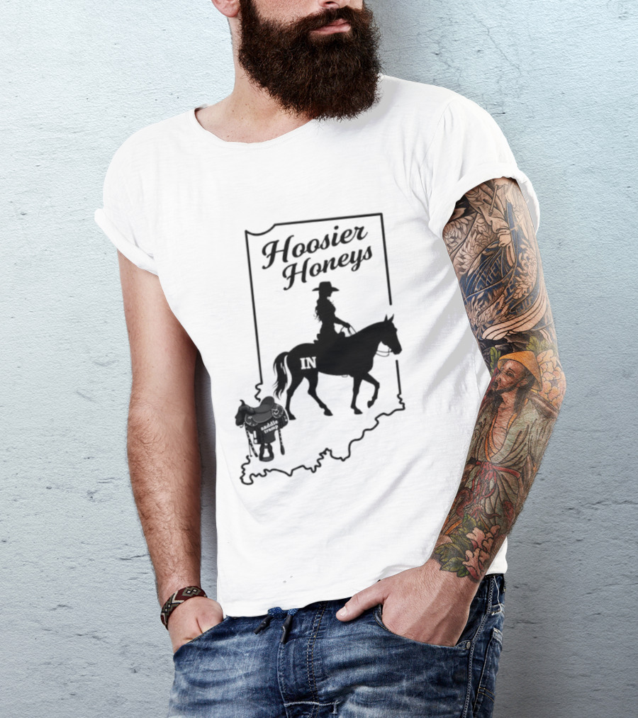 Hoosier Honeys Riding Silhouette With Saddle And Horse Inside Indiana T-Shirt