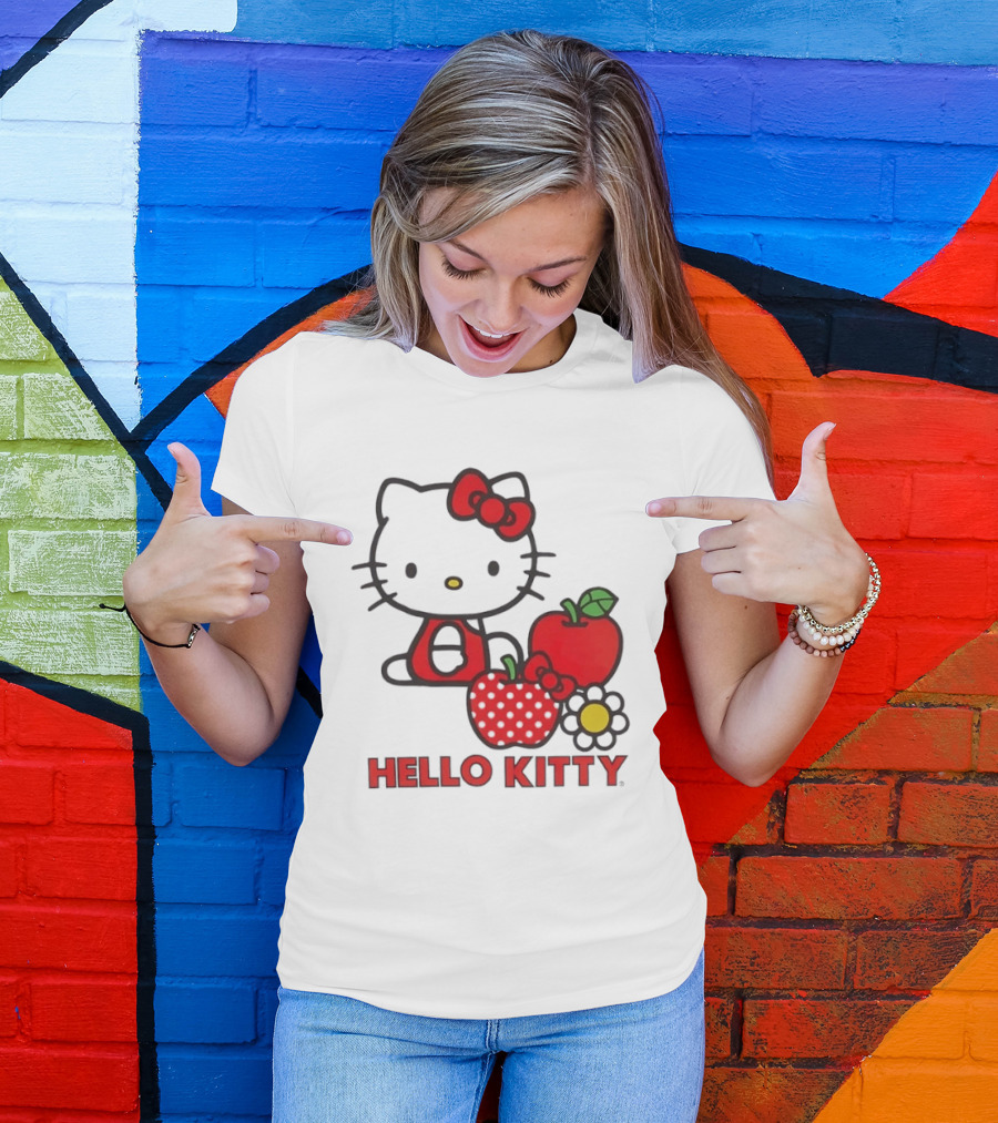 Hello Kitty Sanrio With Apples Strawberry And Flower T-Shirt