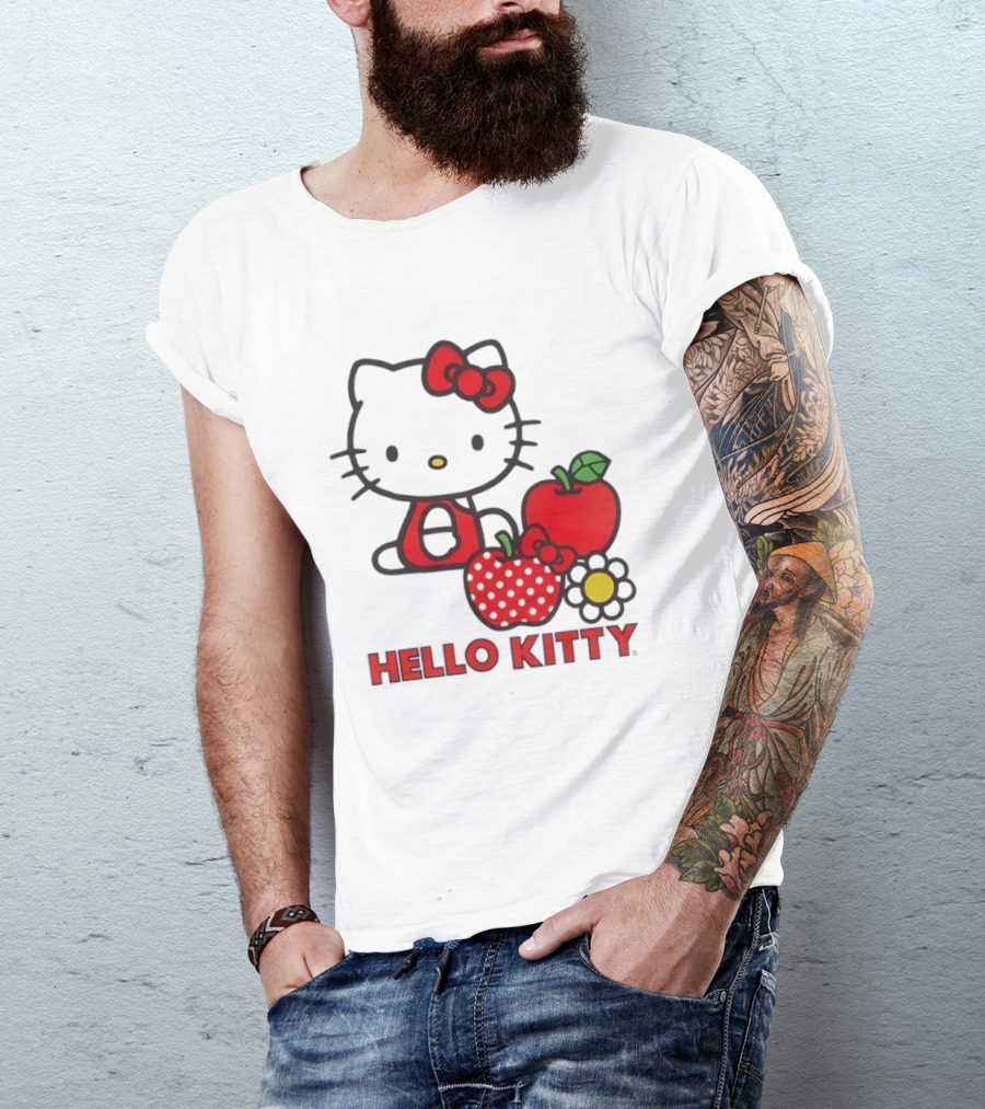 Hello Kitty Sanrio With Apples Strawberry And Flower T-Shirt