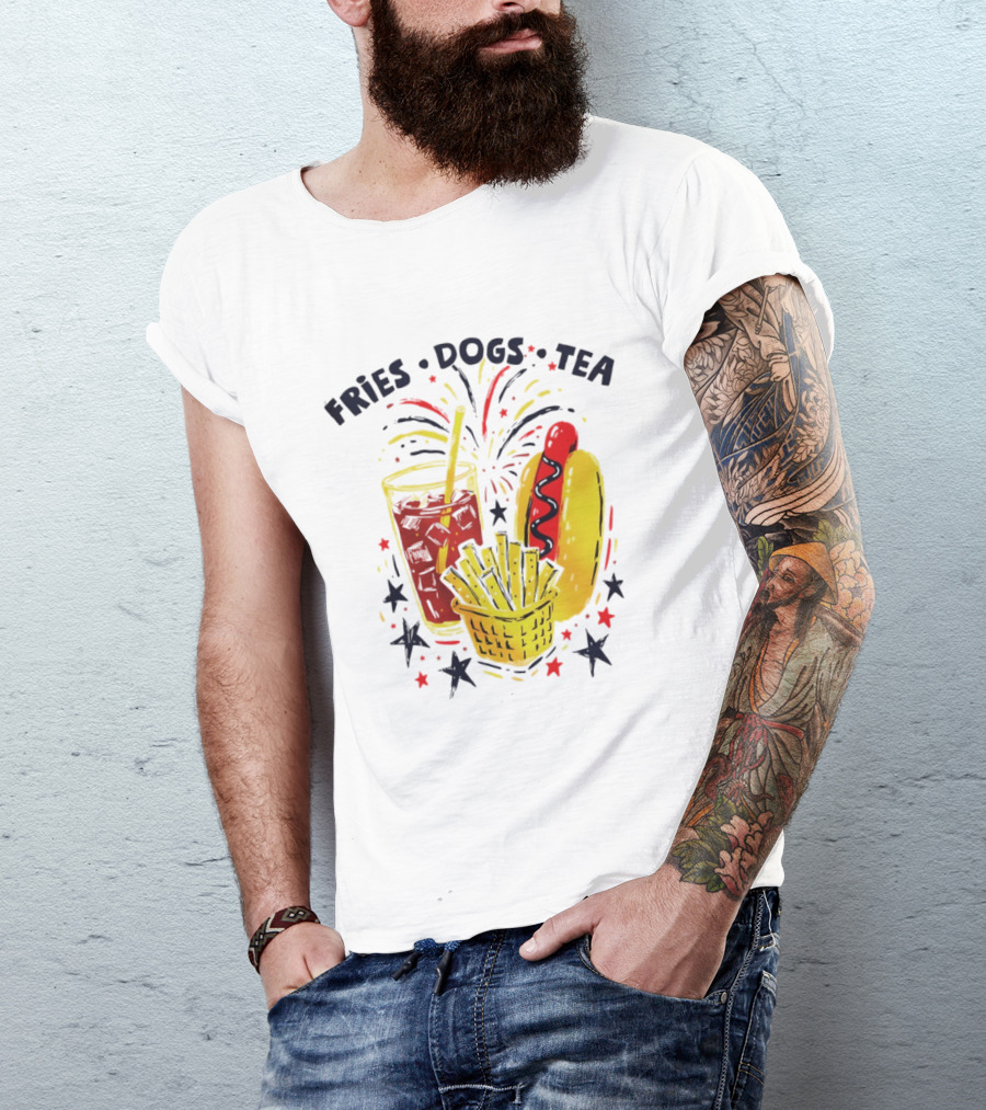 Fourth Of July Fries Dogs Tea Fireworks 250th Anniversary Celebration America T-Shirt