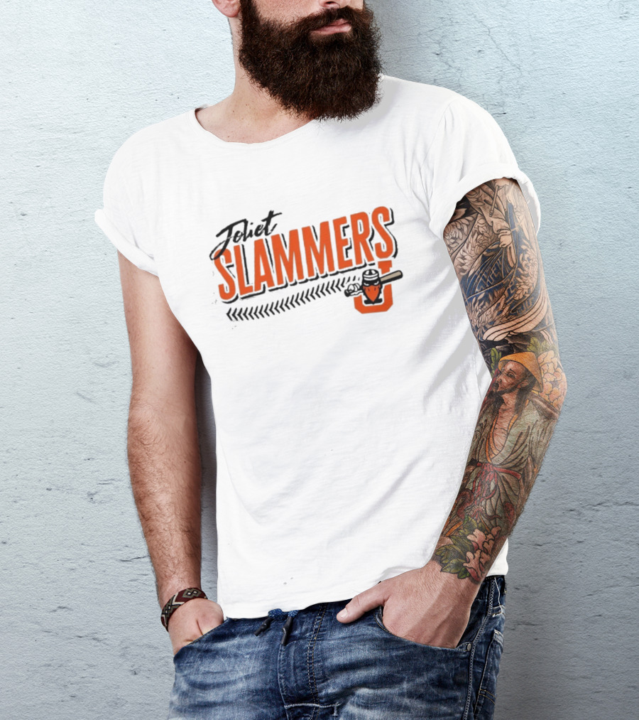 Joliet Slammers Baseball Orange Text With J Batting T-Shirt