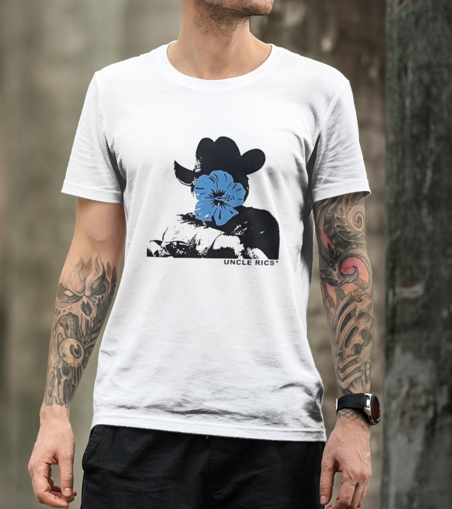 Andy Warhol Uncle Rics Blue Flower Cowboy Hat T-Shirt