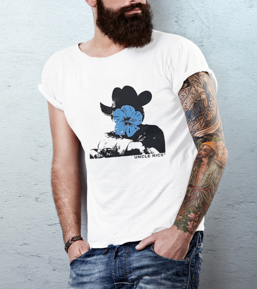 Andy Warhol Uncle Rics Blue Flower Cowboy Hat T-Shirt