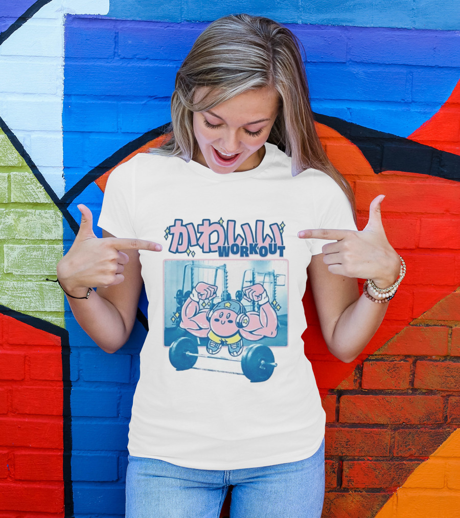 Kawaii Workout Kirby Barbell Gym Motivation T-Shirt