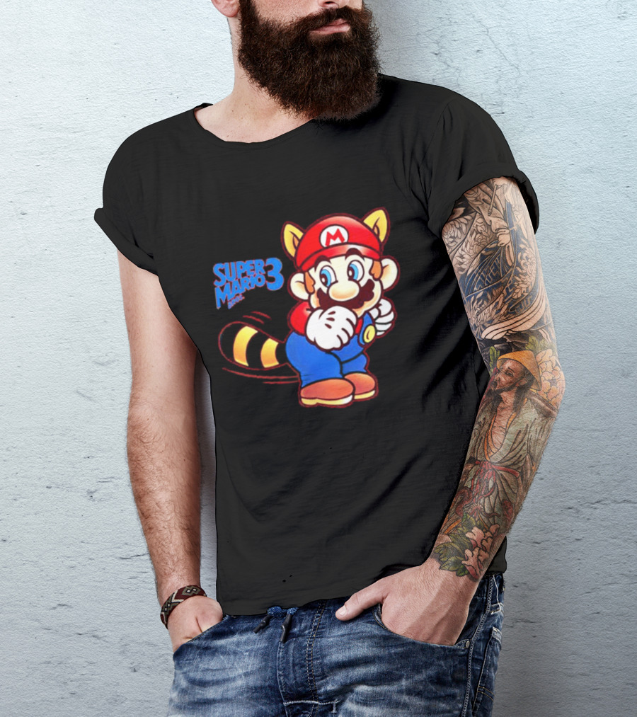Super Mario Bros 3 Raccoon Mario Tail Whip Retro Game Nostalgia T-Shirt
