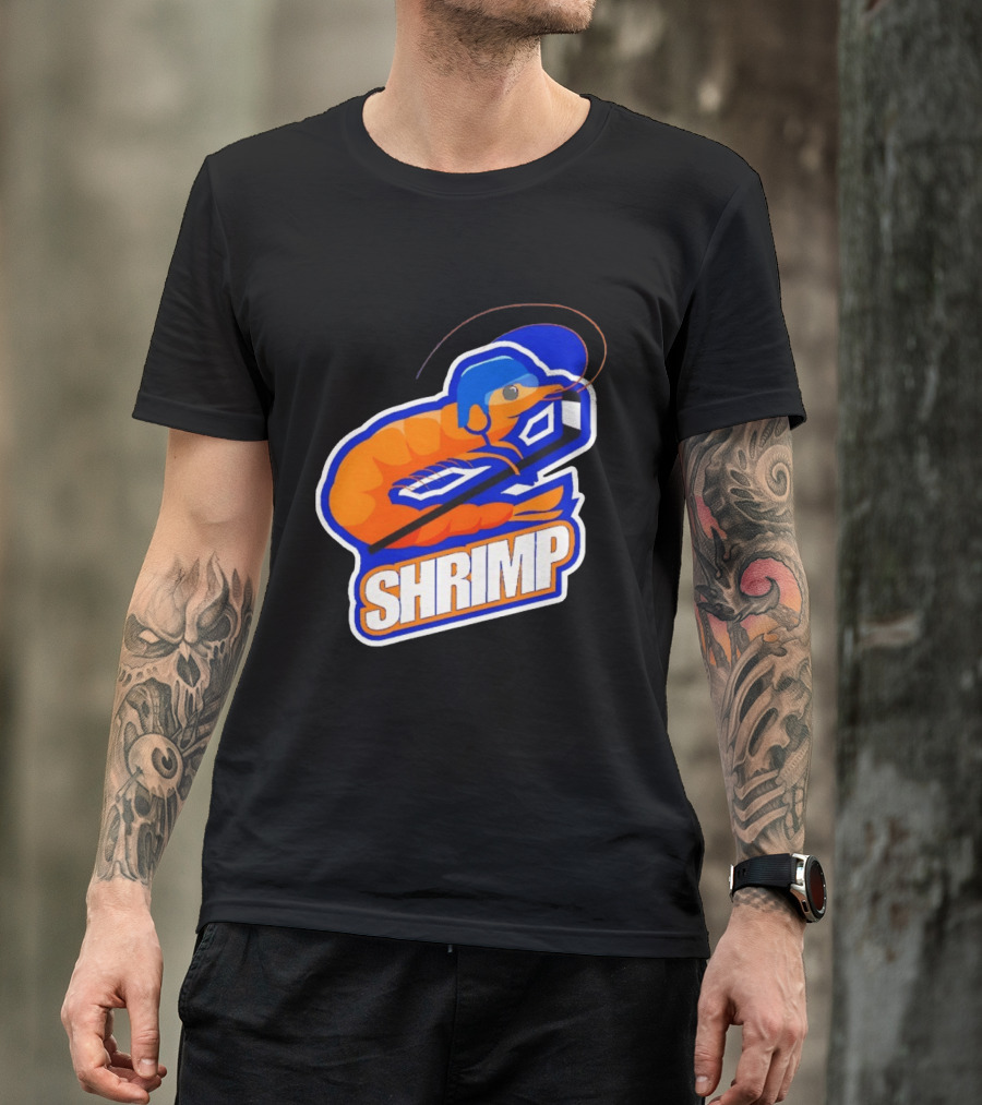 San Jose Shrimp Hockey Team Logo With Hockey Stick And Helmet T-Shirt