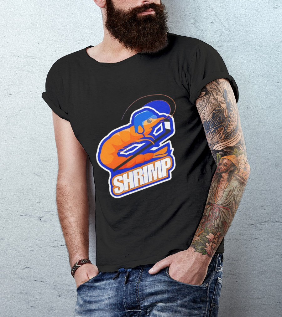 San Jose Shrimp Hockey Team Logo With Hockey Stick And Helmet T-Shirt
