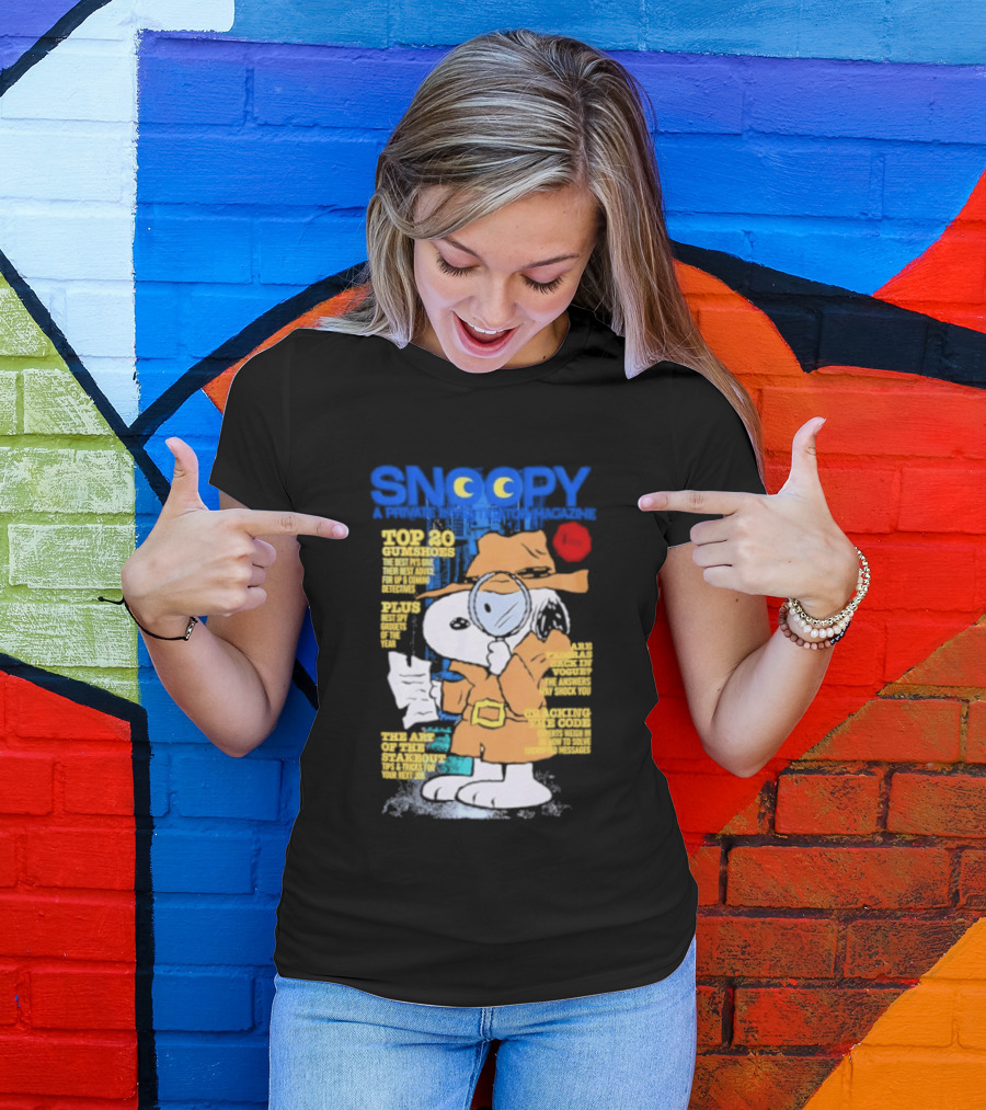 Snoopy Top 20 Clues Uncover Mystery Solved Peanuts Detective Investigator T-Shirt