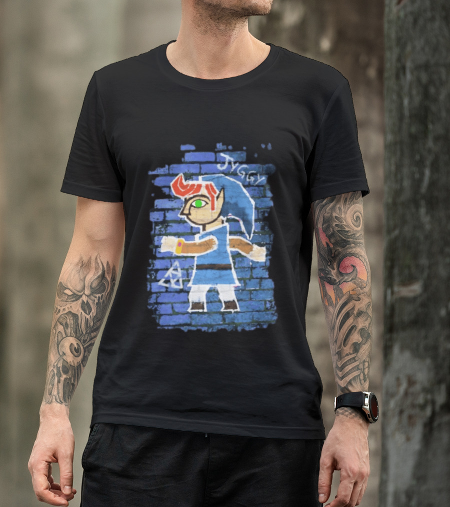 Jyggy ALBJ Character With Triforce On Blue Brick T-Shirt