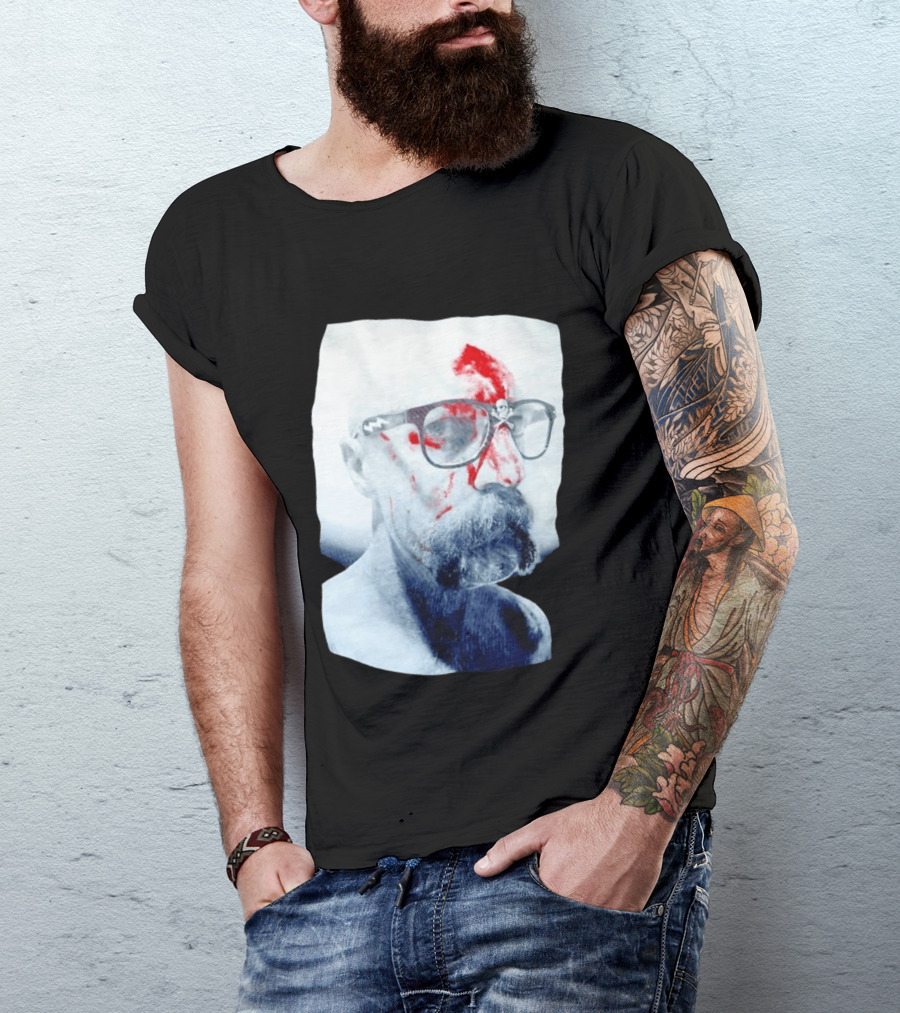 Bald Man With Bloody Beard And Skull Glasses T-Shirt