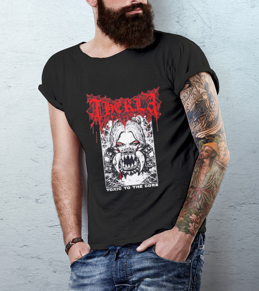 Therkla Toxic To The Core Female Demon Mouth Red Eyes Dripping Blood T-Shirt