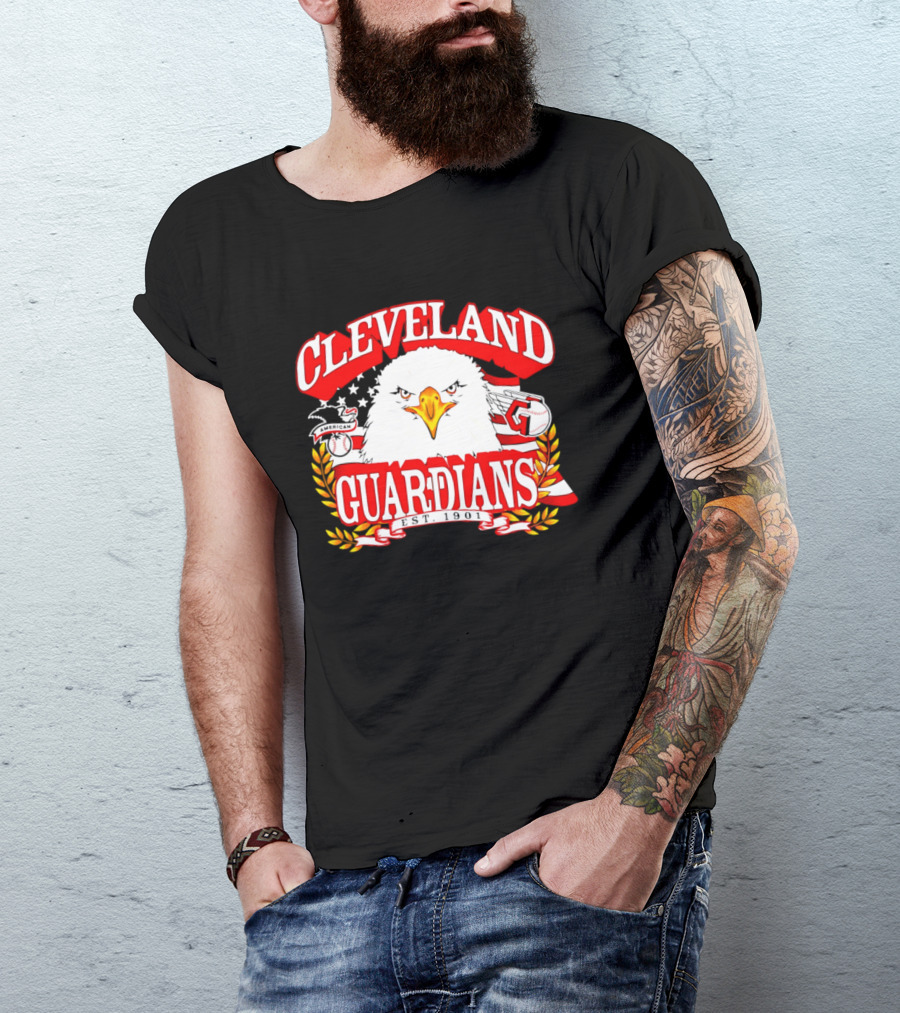 Cleveland Guardians Eagle And Baseball Stars Celebrating America's 250th Anniversary T-Shirt