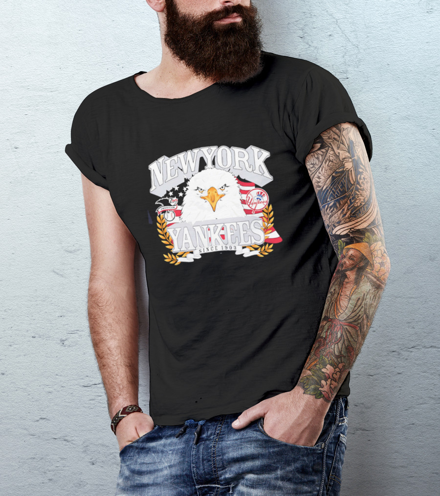 New York Yankees Americana Eagle Celebrating USA Flag With Baseball T-Shirt
