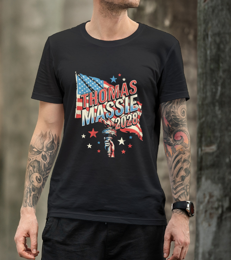 Thomas Massie 2028 American Flag Liberty Torch Stars T-Shirt