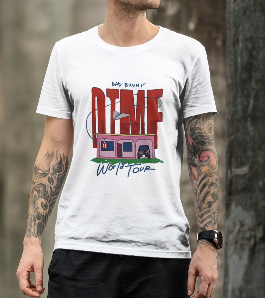 Bad Bunny Dtmf World Tour 2026 Paper Airplane Pink House Jeep T-Shirt