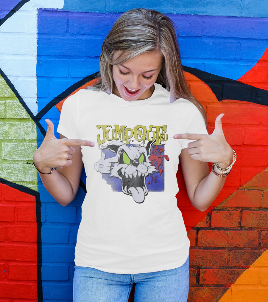 Jumpouteu Pop Culture Cat Creature Teeth Tongue Glove Eyes T-Shirt