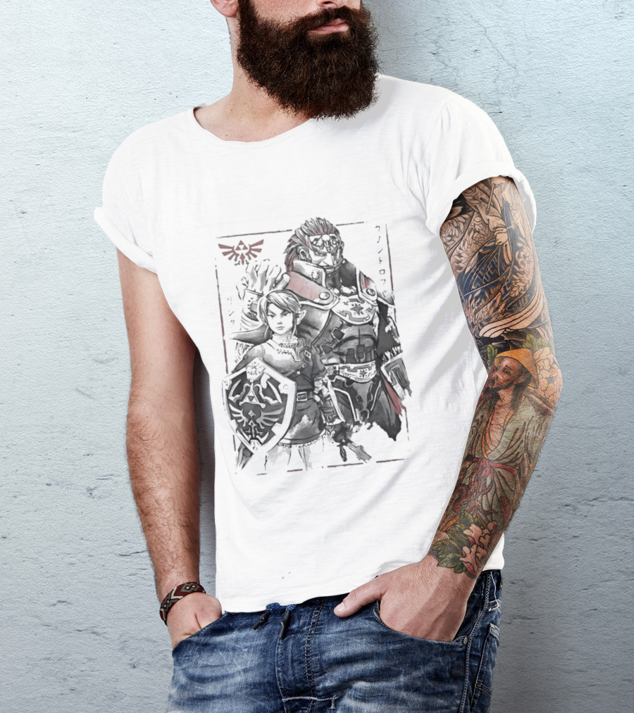 Legend Of Zelda Link Ganondorf Japanese Sumi Art Hyrule Crest T-Shirt