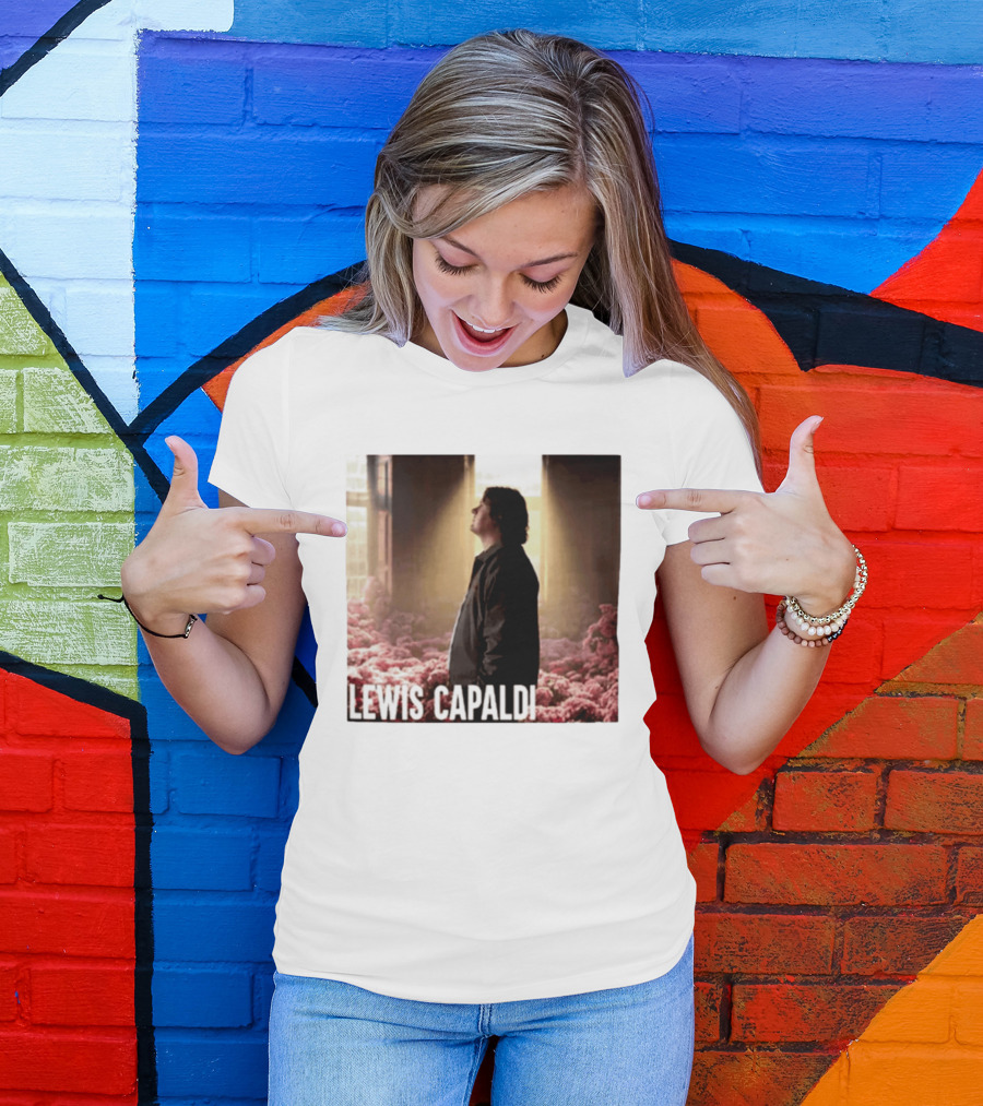 Lewis Capaldi Standing In Floral Scene With Sunlight In Concert Photo T-Shirt