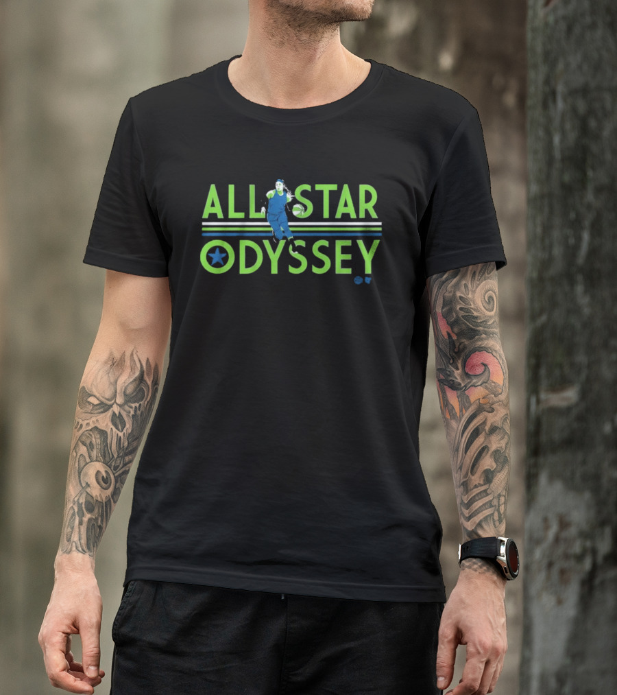 All Star Odyssey Basketball Player With Blue And Green Star T-Shirt