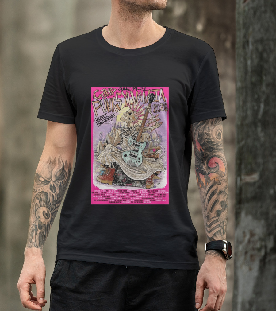 Camp Punksylvania Gilbert Pennsylvania June 19 21 2026 Skeleton Guitar T-Shirt