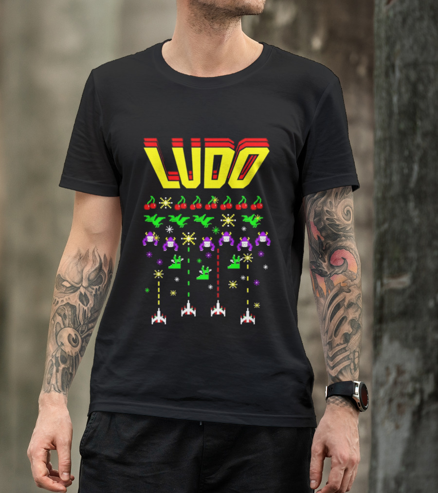 Ludo Arcade Halludoween 2026 Retro Gaming Cherries Spaceships T-Shirt