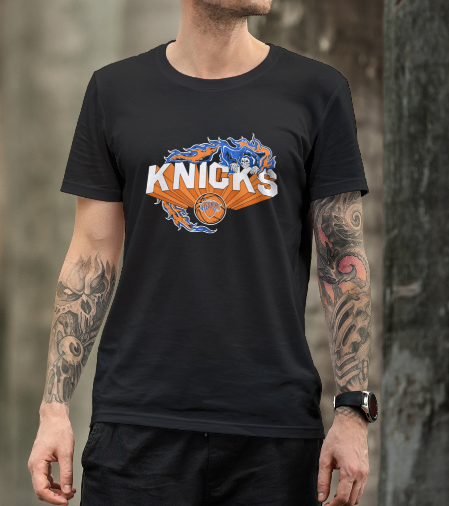Knicks Basketball Team Flame Graphic New York Knicks NBA T-Shirt