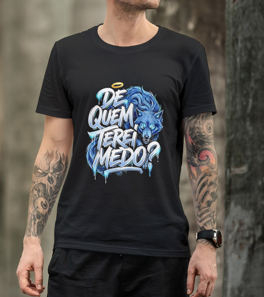De Quem Terei Medo Blue Wolf Halo Icy Effect T-Shirt