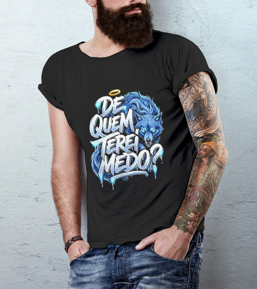 De Quem Terei Medo Blue Wolf Halo Icy Effect T-Shirt