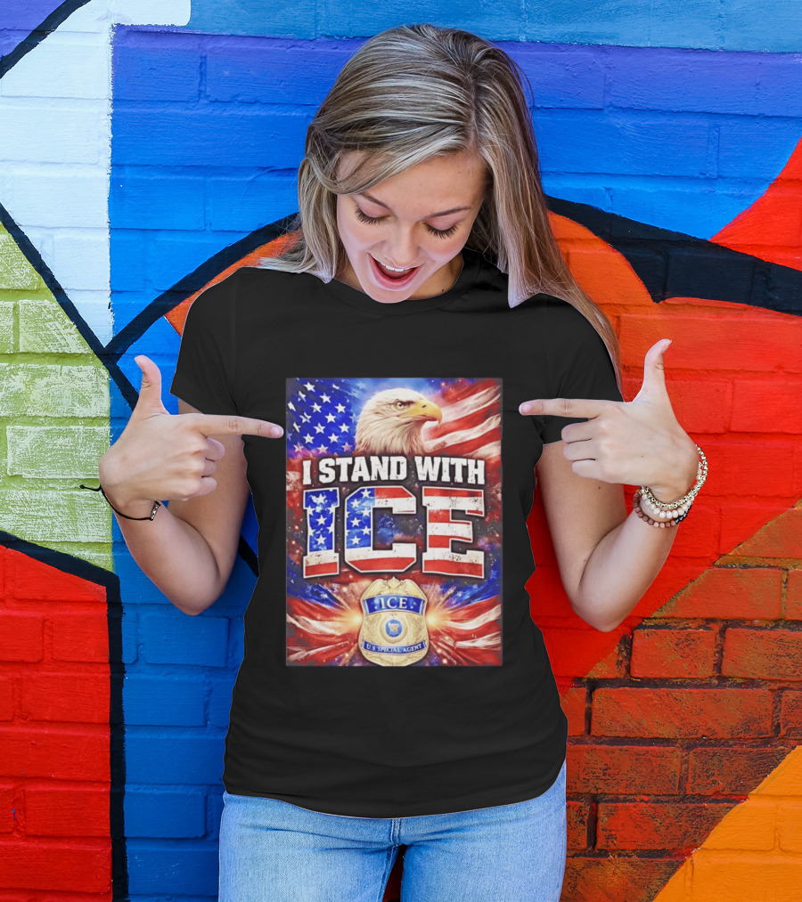 I Stand With ICE American Flag Bald Eagle U.S. Special Agent T-Shirt