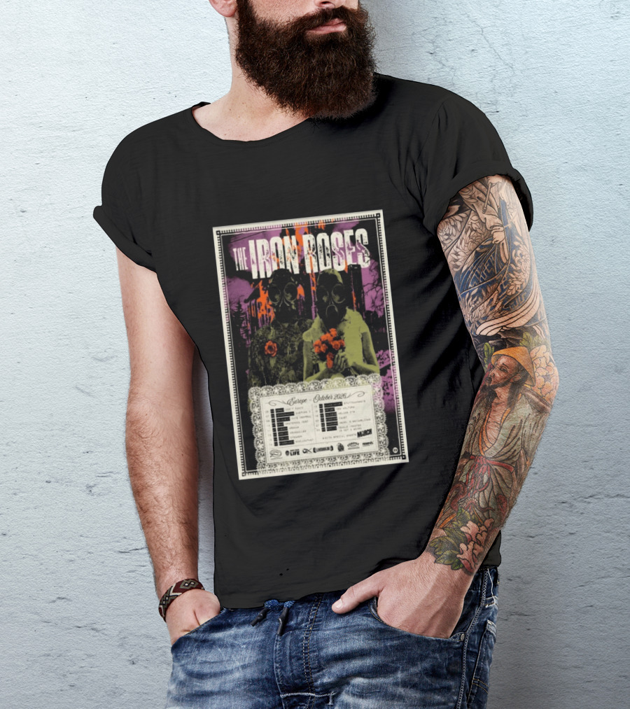 The Iron Roses Tour Europe 2026 October Dates With Gas Masks And Roses T-Shirt